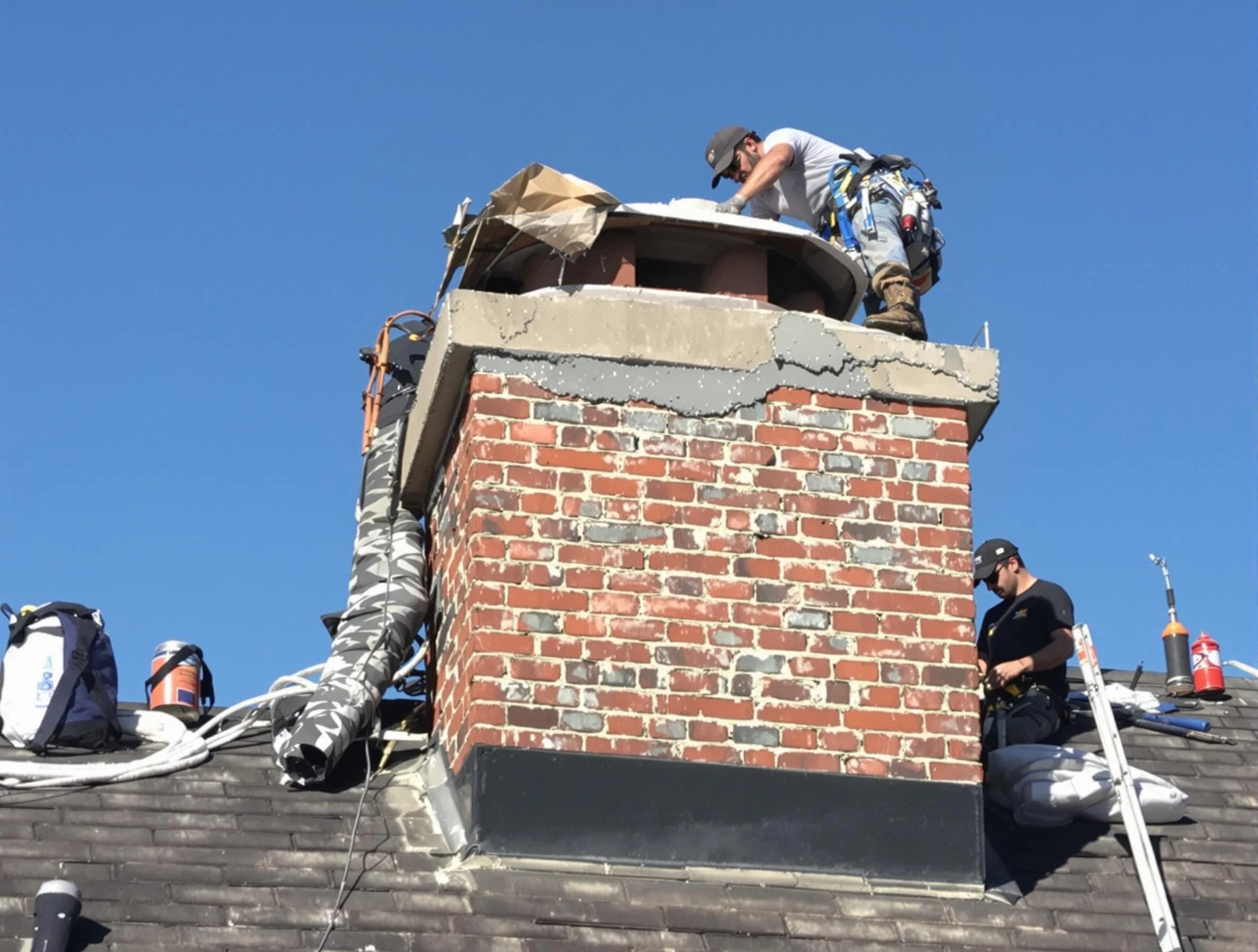 Golden Chimney Sweep installing a custom chimney crown in Golden, CO