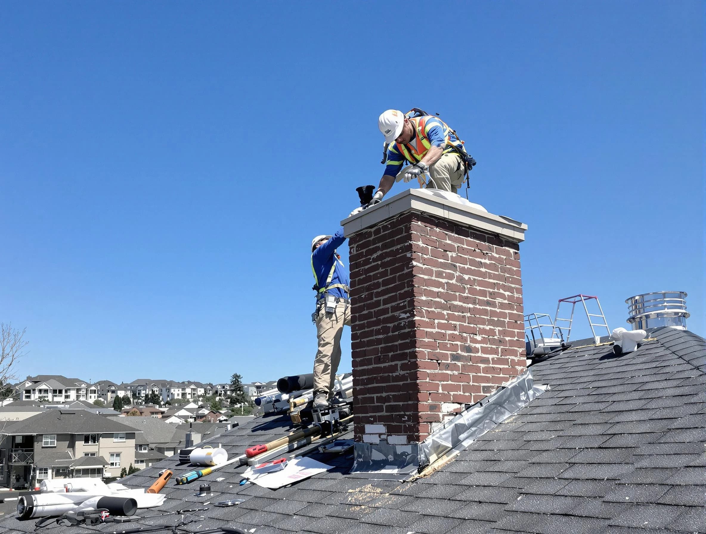 Golden Chimney Sweep repairing a chimney crown in Golden, CO