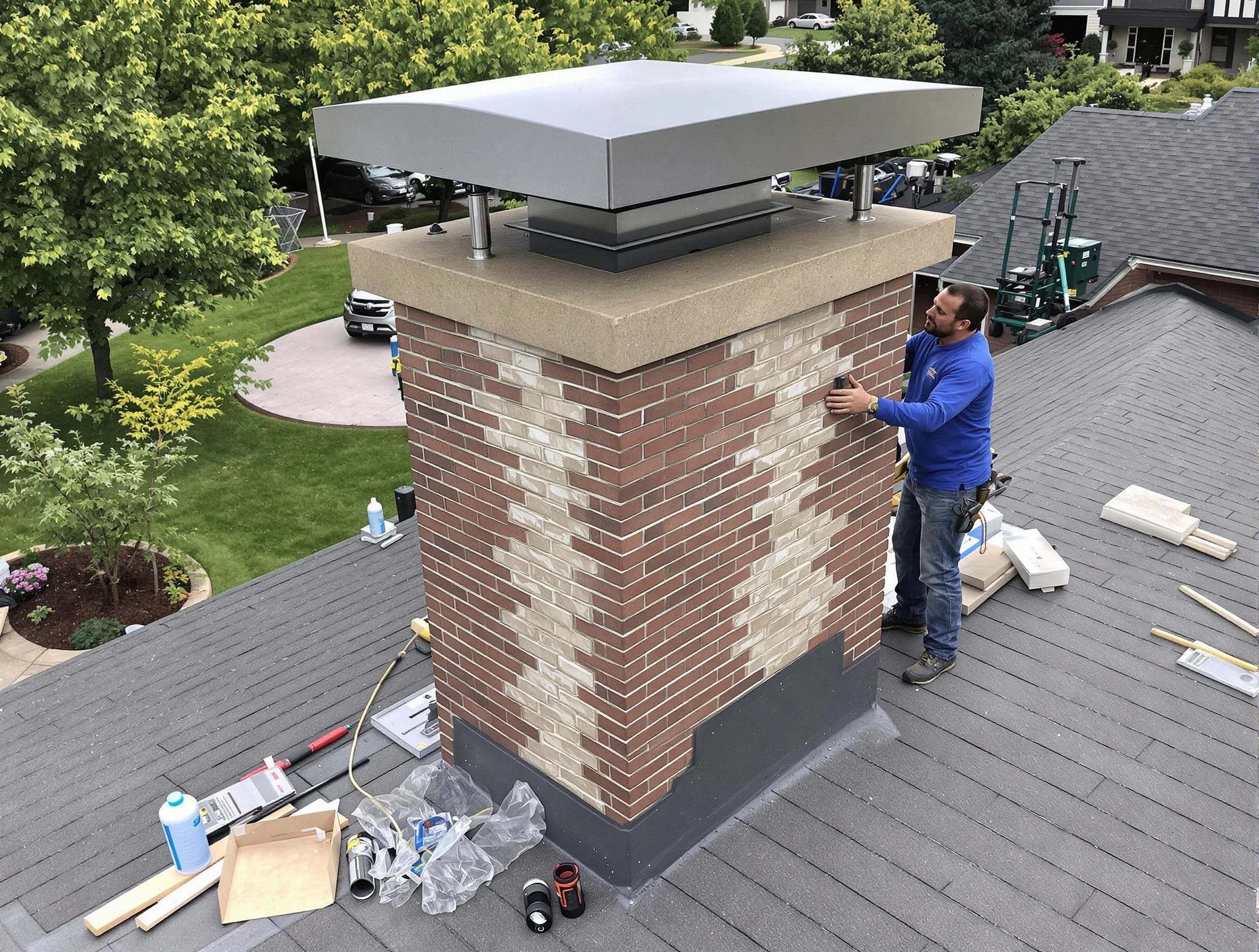 Golden Chimney Sweep team working on a custom chimney remodel in Golden, CO